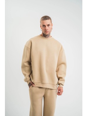 Vexor Erkek Uzun Kol Bisiklet Yaka 3 Iplik Pamuklu Kışlık Sweatshirt  - Bej
