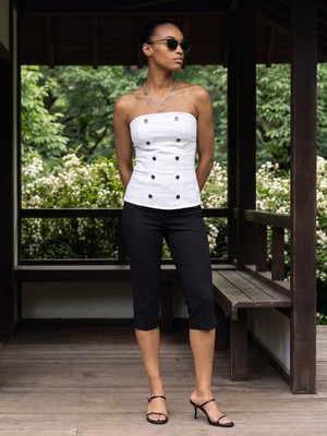 Dilvin 50760 Düğmeli Bandeau Büstiyer-Beyaz