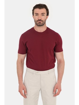Sabri Özel Bordo %100 Pamuk Regular Fit Bisiklet Yaka Basic T-Shirt
