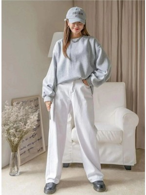 Vexor Kadın 3 Iplik Pamuklu Oversize Yarım Fermuarlı Yakalı Basic Sweatshirt - Gri