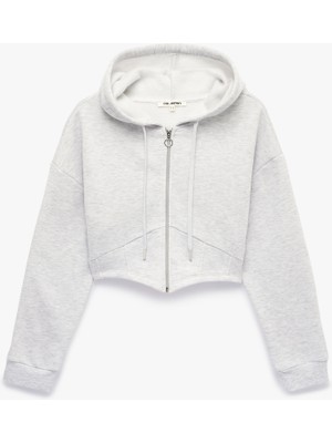 Koton Şardonlu Uzun Kollu Kapüşonlu Korse Detaylı Fermuarlı Crop Sweatshirt