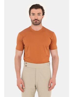 Sabri Özel Tarçın %100 Pamuk Regular Fit Bisiklet Yaka Basic T-Shirt
