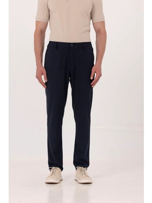 Sabri Özel Lacivert Yanı Lastikli Köprülü Kemerli Slim Fit Jogger Pantolon