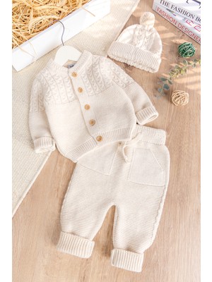 Babymod Triko Yumuşak Dokulu Bereli Kışlık Örgü  Kız Erkek Bebek Takım Set