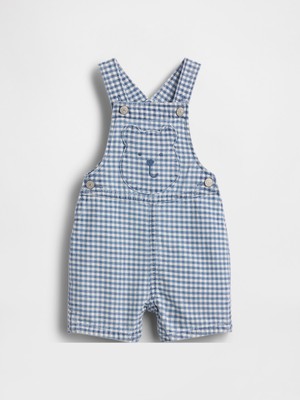 Gap Bebek Açık Mavi Gingham Denim Ayı Cep Şort Tulum