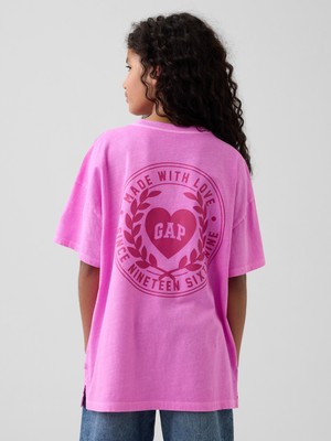 Gap Kız Çocuk Pembe Gap Kalp Logo Oversized Tunik T-Shirt