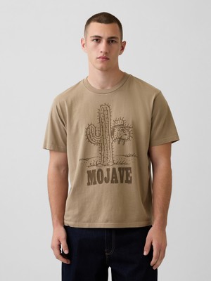 Gap Erkek Açık Kahverengi Snoopy Mojave Relaxed Grafik T-Shirt