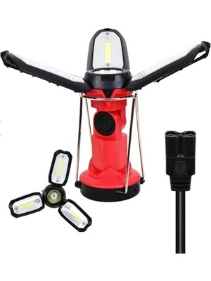 Uravas Store P-8801 Şarjlı Katlanabilir 3xcob Led+ 3W LED Çok Fonksiyonlu Kamp Feneri