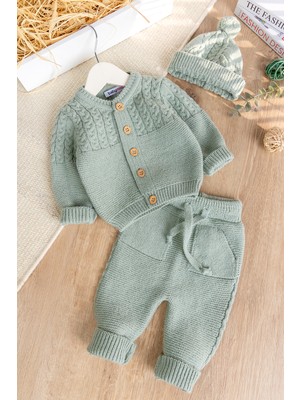 Babymod Triko Yumuşak Dokulu Bereli Kışlık Örgü  Kız Erkek Bebek Takım Set