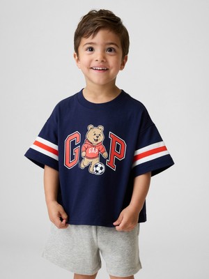 Gap Erkek Bebek Lacivert Oversized Brannan Bear Varsity Grafik Logo T-Shirt