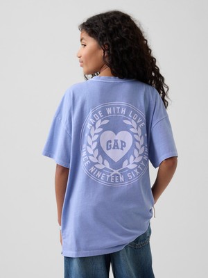 Gap Kız Çocuk Açık Mavi Gap Kalp Logo Oversized Tunik T-Shirt