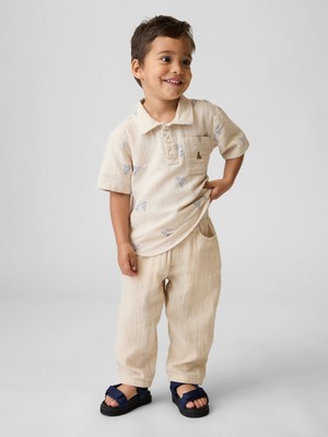 Gap Erkek Bebek Bej Pamuk Gauze Pull-On Barrel Pantolon