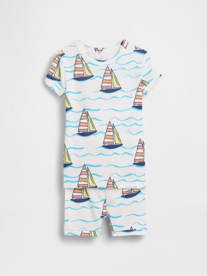 Gap Bebek Beyaz Organik Brushed Pamuk Yelkenli Şort Pijama Takımı
