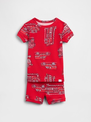 Gap Bebek Kırmızı Organik Brushed Pamuk Itfaiye Aracı Şort Pijama Seti