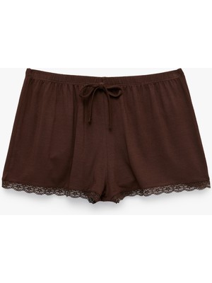 Koton Dantelli Paça Beli Lastikli Rahat Kalıp Viskon Şort Pijama Altı
