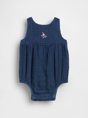 Gap Bebek Koyu Mavi Pamuk Gauze Denim Balon Bodysuit