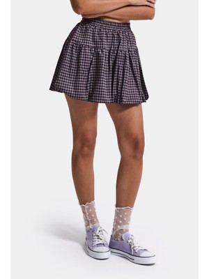 It's Basic Kadın Mor Ekose Mini Içi Şortlu Etek
