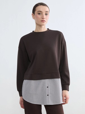 LC Waikiki Lcw Modest Kahverengi Gömlek Detaylı Kadın Sweatshirt Tunik