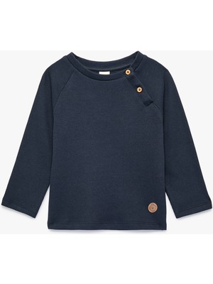 Koton Düğmeli Uzun Kollu Bisiklet Yaka Pamuklu Sweatshirt