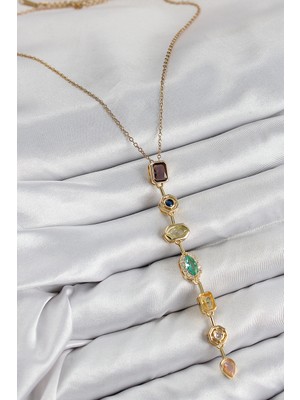 Uravas Store Pirinç Renkli Zirkon Taşlı Model Gold Renk 7 Element Kadın Y Kolye