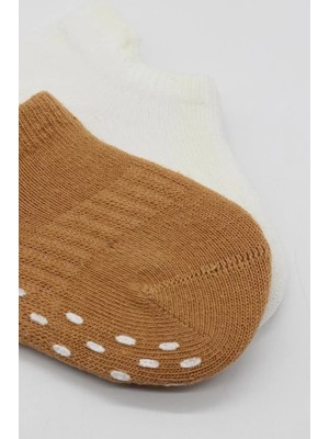 Uravas Store Üreticiniz 2'li Sneakers Kaymaz Colours Penye Çorap 20104 Ekru Hardal