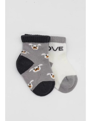 Uravas Store Üreticiniz 2'li Love Dog Penye Soket Çorap 10118 Gri