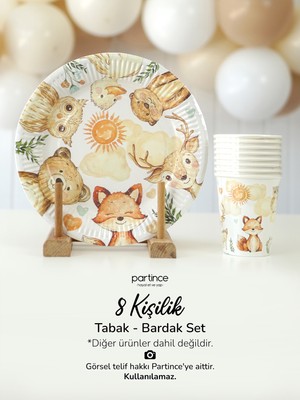 Partince 8 Kişilik Orman Hayvanları Tema Tabak Bardak Set Kullan At Karton Tabak Bardak Safari Parti Seti