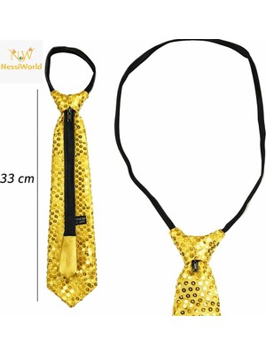 Uravas Store Altın Renk Pul Payetli Işıltılı Parti Kravatı 33 cm