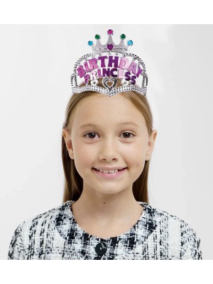 Uravas Store Gümüş Renk Taç Üzeri Pembe Birthday Prenses Yazılı Çocuk Parti Tacı 11X12 cm