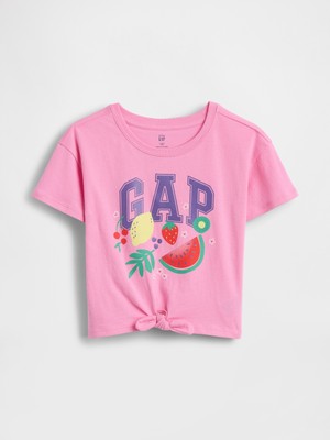 Gap Kız Bebek Pembe Knot-Tie Grafik Baskılı T-Shirt