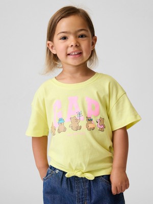 Gap Kız Bebek Sarı Knot-Tie Grafik Baskılı T-Shirt