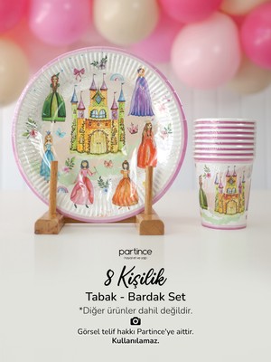 Partince 8 Kişilik Prenses Tema Kullan At Karton Tabak Bardak Parti Seti