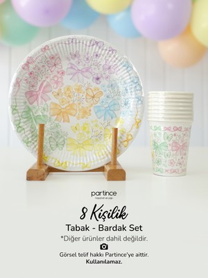 Partince 8 Kişilik Kelebek Fiyonk Tema Kullan At Karton Tabak Bardak Parti Seti