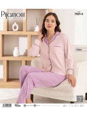 Primoda Pijamoni Bayan Milan Boydan Düğmeli Pijama Takım 7521