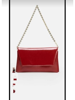 Özüm Çanta Bordo Çanta Deri Görünümlü Zincir Askılı Kadın El ve Omuz Çantası-Şık Portföy Clutch
