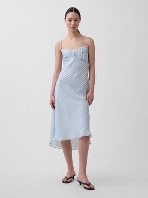 Gap Kadın Açık Mavi Gingham Midi Slip Elbise