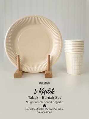 Partince 8 Kişilik Düz Krem Tabak Bride Kullan At Karton Tabak Bardak Parti Seti