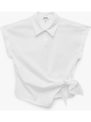 Koton Asimetrik Bağlama Detaylı Slim Fit Kısa Kollu Poplin Gömlek