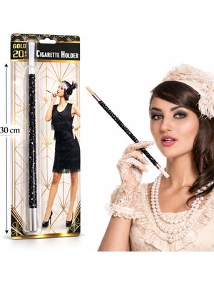 Uravas Store 30 cm Siyah Payetli Tutacağı – 1920’LER Gatsby Parti Aksesuarı