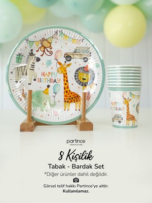 Partince 8 Kişilik Safari Happy Birthday Tema Kullan At Karton Tabak Bardak Parti Seti