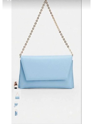Özüm Çanta Bebe Mavisi Çanta Deri Görünümlü Zincir Askılı Kadın El ve Omuz Çantası-Şık Portföy Clutch