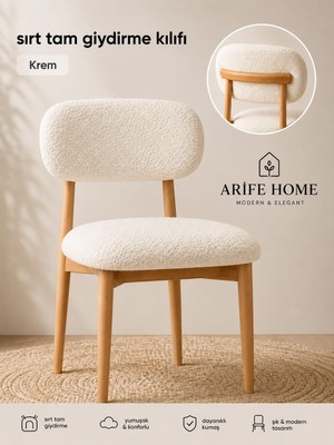 Arife Home Sandalye Kılıfı Arkası Tam Kaplama Yıkanabilir Esnek Lastikli Mutfak Sandalye Örtüsü Alt Üst 2parça Takım Chair Cover