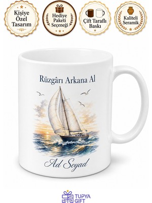Tupya Gift Tekneyle Açılanlara Rüzgarı Arkana Al Yelkenli Gemi Kupası Hediye Bardak