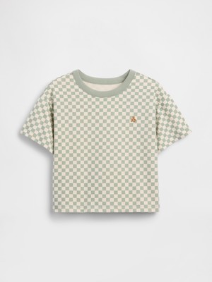 Gap Erkek Bebek Açık Yeşil Boxy Kareli T-Shirt