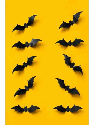 Tilekey Seramik Halloween Cadılar Bayramı Yarasa Duvar Süsü 10'lu Set | 3D Dekoratif Siyah Yarasa Duvar Dekoru | Parti, Ev ve Ofis Süsü