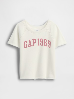 Gap Kız Bebek Beyaz Fransız Havlu Kumaş Kısa Kol Sweatshirt