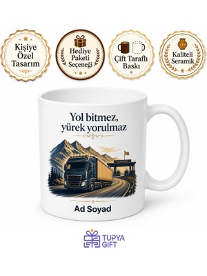 Tupya Gift Tır Şoförüne Hediye Uzun Yol Lojistik Gümrük Kapısı Takograf Baskılı Porselen Kupa Bardak