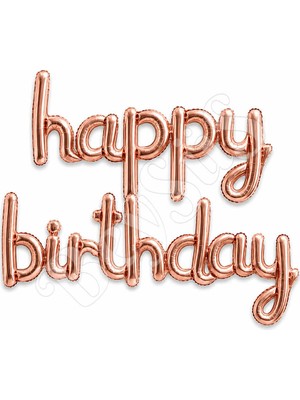 BeySüS Happy Birthday El Yazısı Folyo Balon Rose Gold