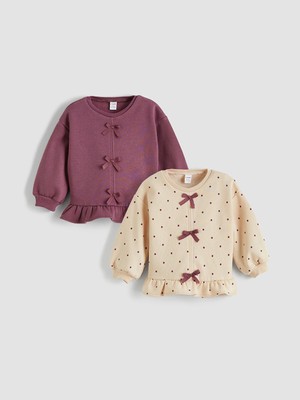 Lc Waikiki Yeni Sezon Fiyonk Figürlü Kız Çocuk Sweatshirt 2'li