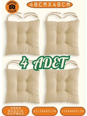 Uykuperest 4’lü Pastello Sandalye Minderi – Bej – Bağcıklı, Slikon Dolgulu, Yıkanabilir – 40X40